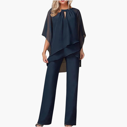 Damen-Hosenanzug mit Chiffon-Überwurf und Keyhole-Ausschnitt