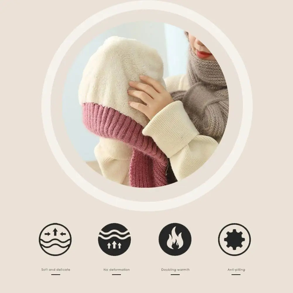 Winter-Mütze & Schal Set für Damen, Strick-Mütze mit Ohrenklappen und passender Schal