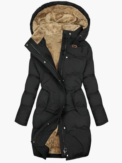 Damen Winter Steppmantel mit Kapuze – Langer Kuschel-Parka für Alltag & Freizeit