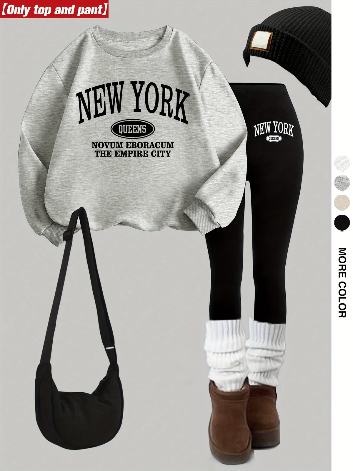 Damen Set: Pullover & Leggings mit 'New York Queens' Print, Rundhalsausschnitt