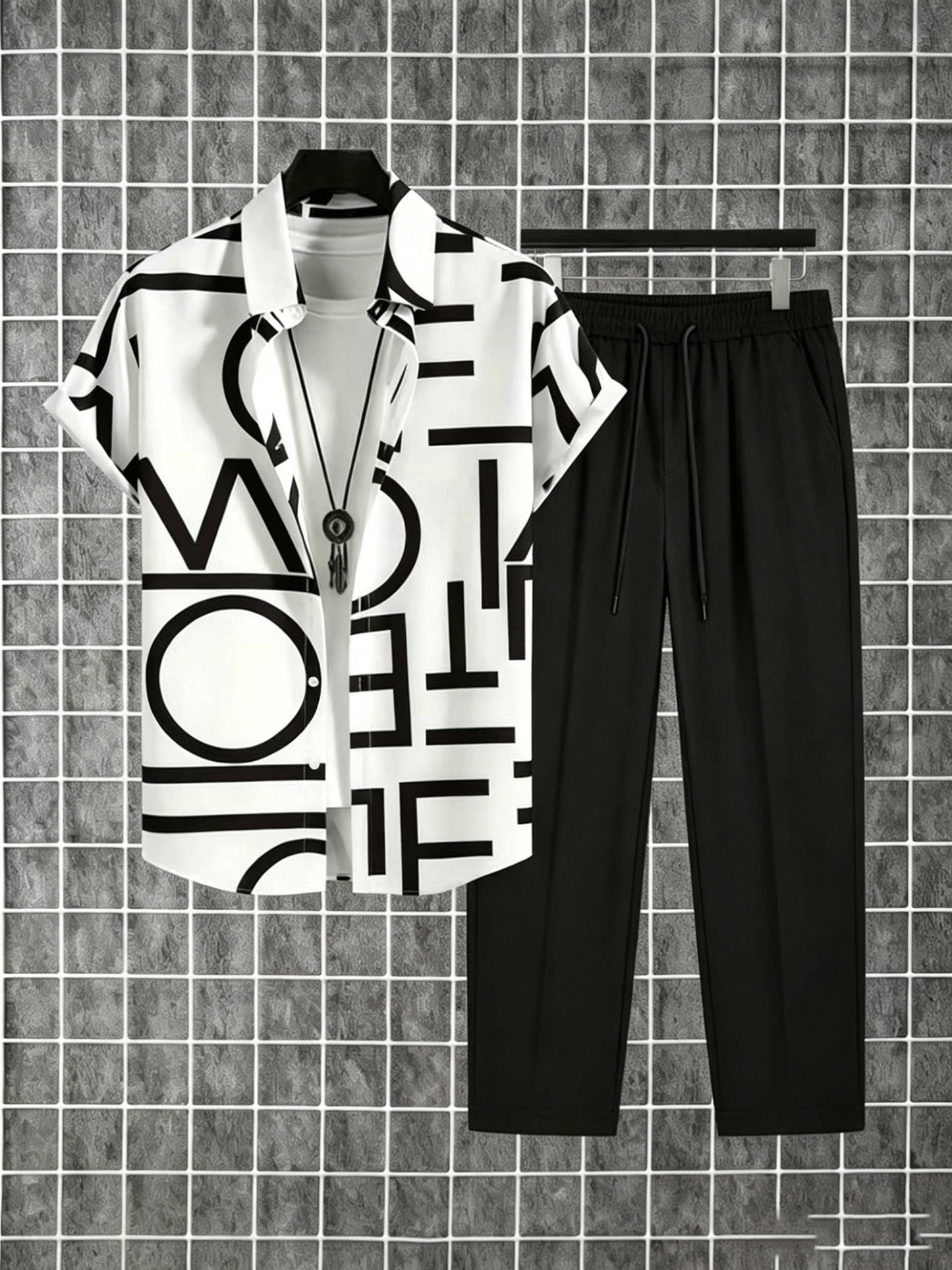 Herren Zweiteiliges Set mit Print-Hemd und Jogginghose – Moderner Streetstyle Look