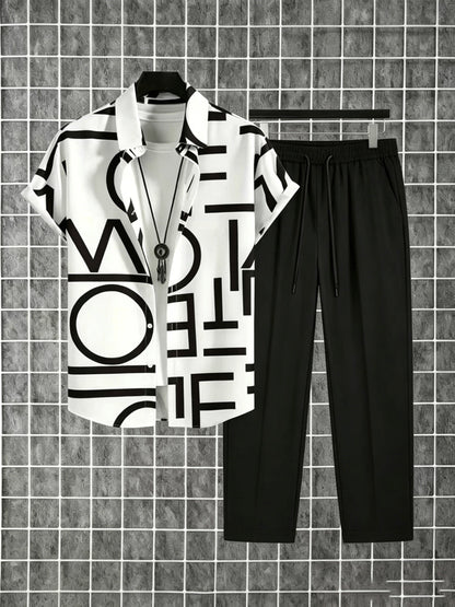 Herren Zweiteiliges Set mit Print-Hemd und Jogginghose – Moderner Streetstyle Look