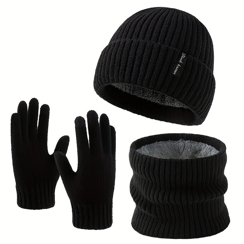 Winterset Gerippt: Strickmütze, Loop Schal & Touchscreen Handschuhe für Damen Herren