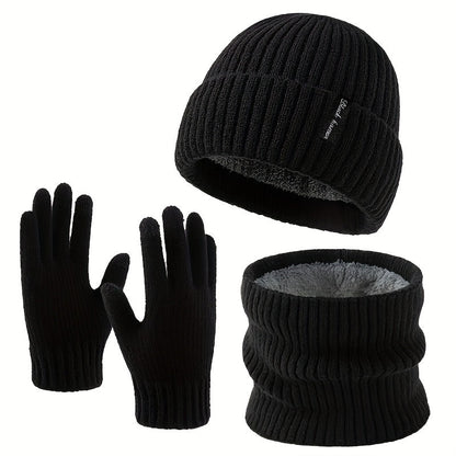 Winterset Gerippt: Strickmütze, Loop Schal & Touchscreen Handschuhe für Damen Herren