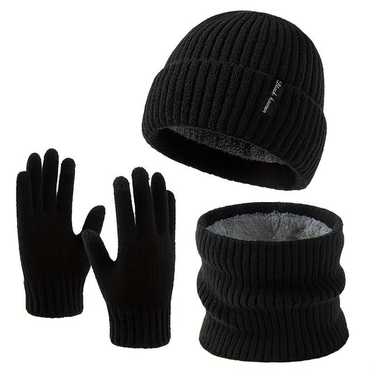 Winterset Gerippt: Strickmütze, Loop Schal & Touchscreen Handschuhe für Damen Herren