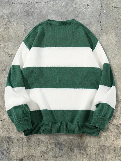 Gestreifter Oversize Pullover Strickpullover Rundhals