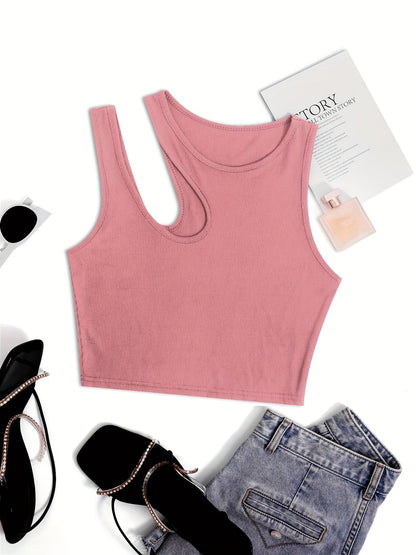 Damen Asymmetrisches Rib-Crop Top für Sommer, Modisches Streetwear Oberteil