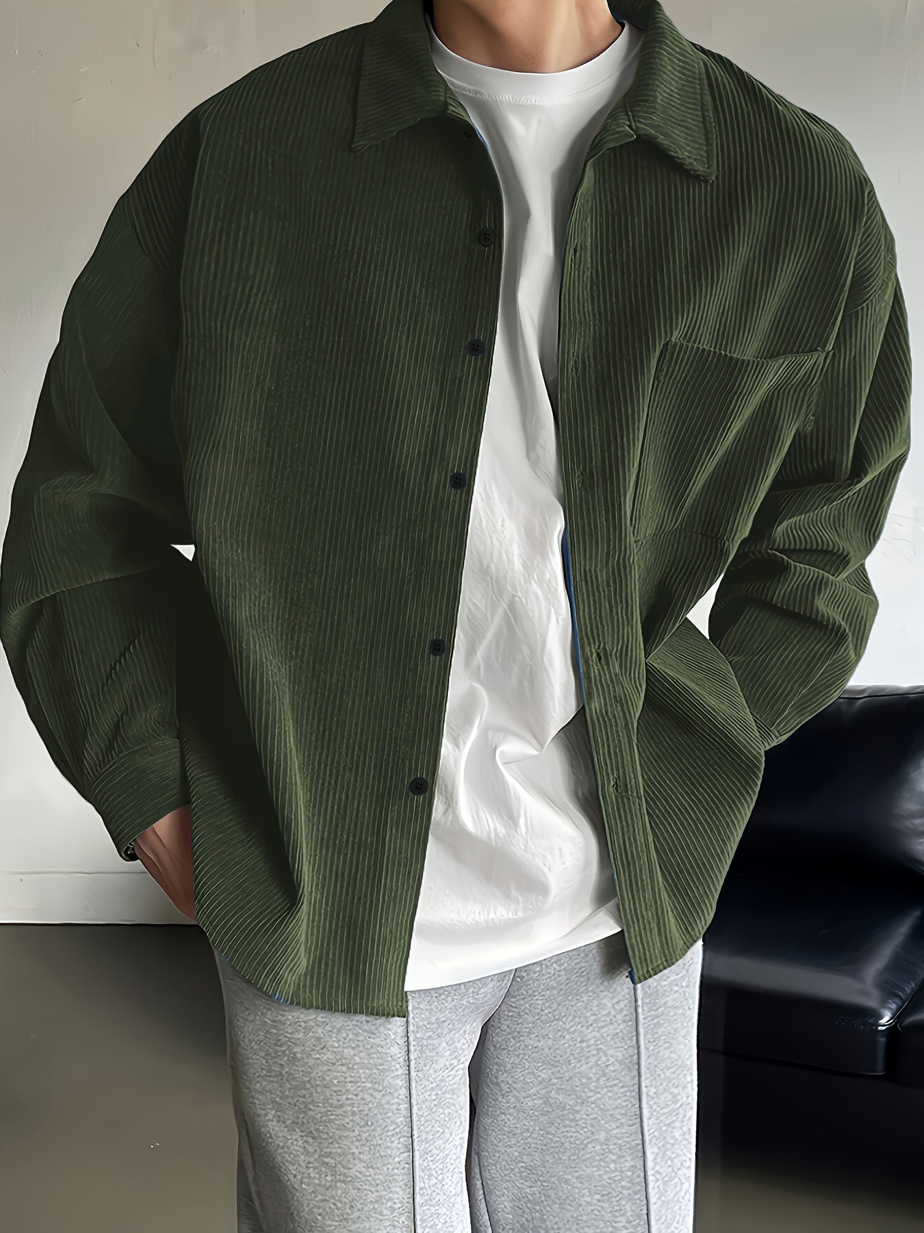 Herren Oversized Cordhemd Casual Streetwear – Lässiges Freizeithemd für Alltag und Trend-Looks