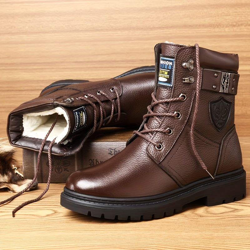 Herren Stiefeletten Schnürstiefel mit Profilsohle – Winterstiefel Schwarz / Braun