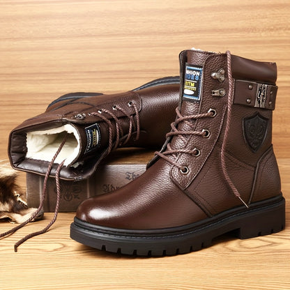 Herren Stiefeletten Schnürstiefel mit Profilsohle – Winterstiefel Schwarz / Braun