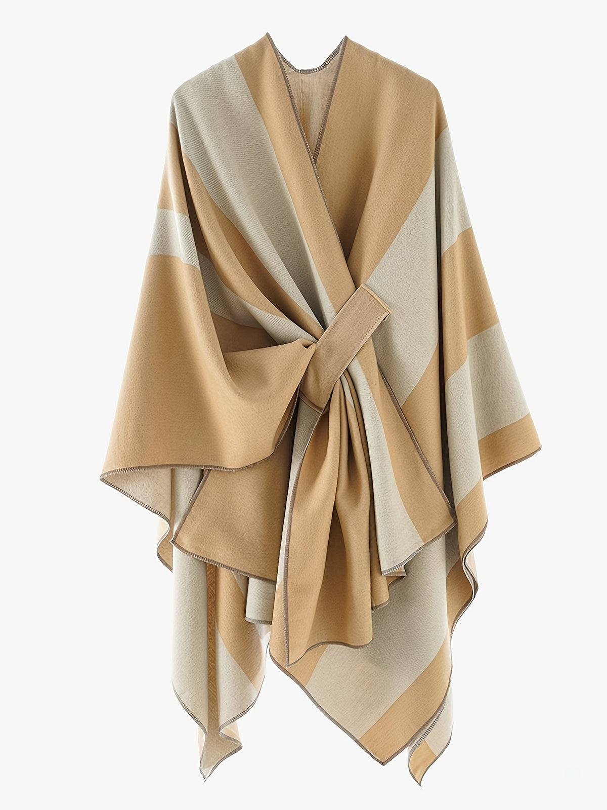 Damen Poncho Cape mit Streifenmuster & Knoten-Detail, weicher Stoff