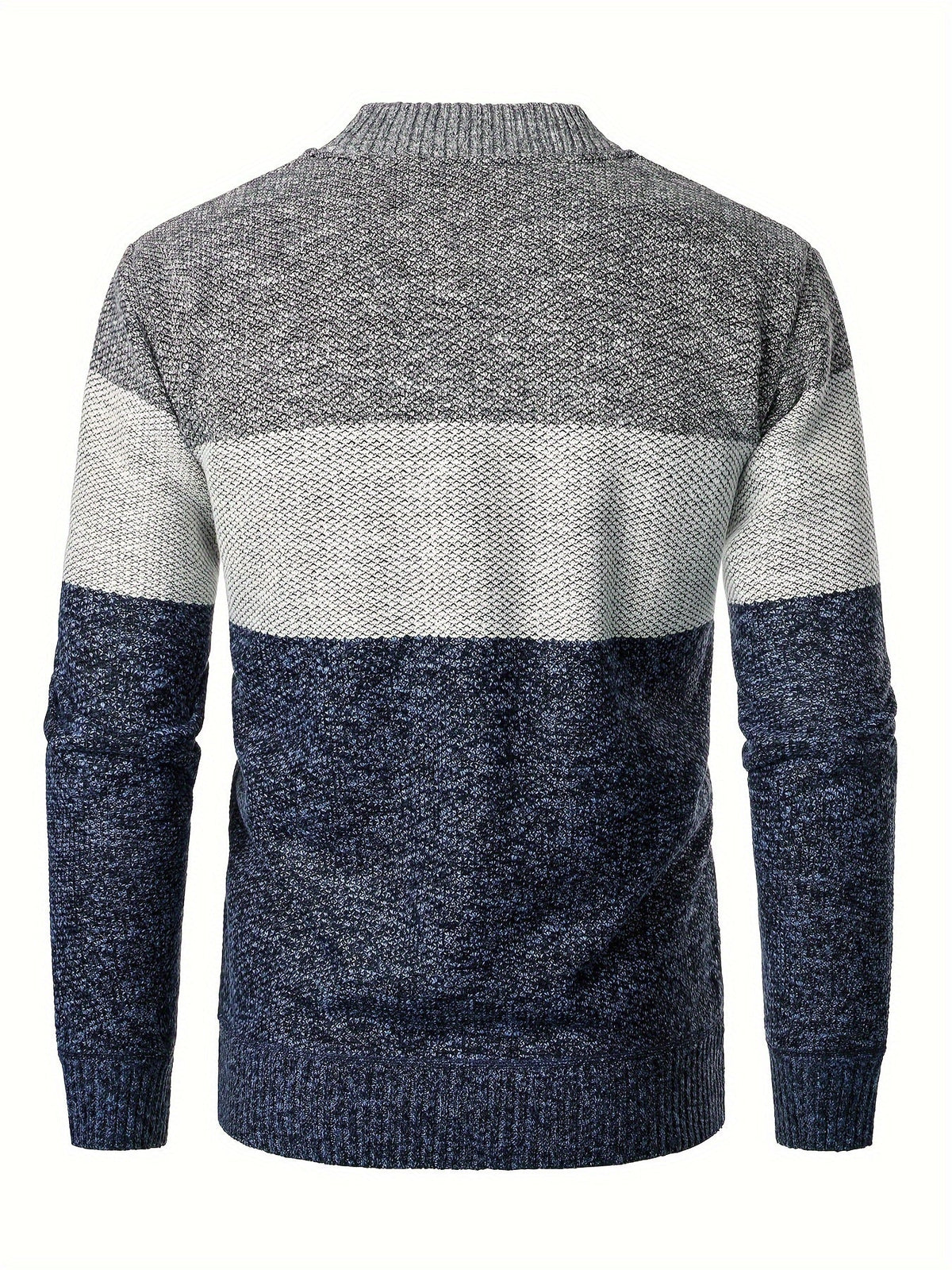 Herren Cardigan gestreift mit Stehkragen – melierter Strick und kariertes Futter
