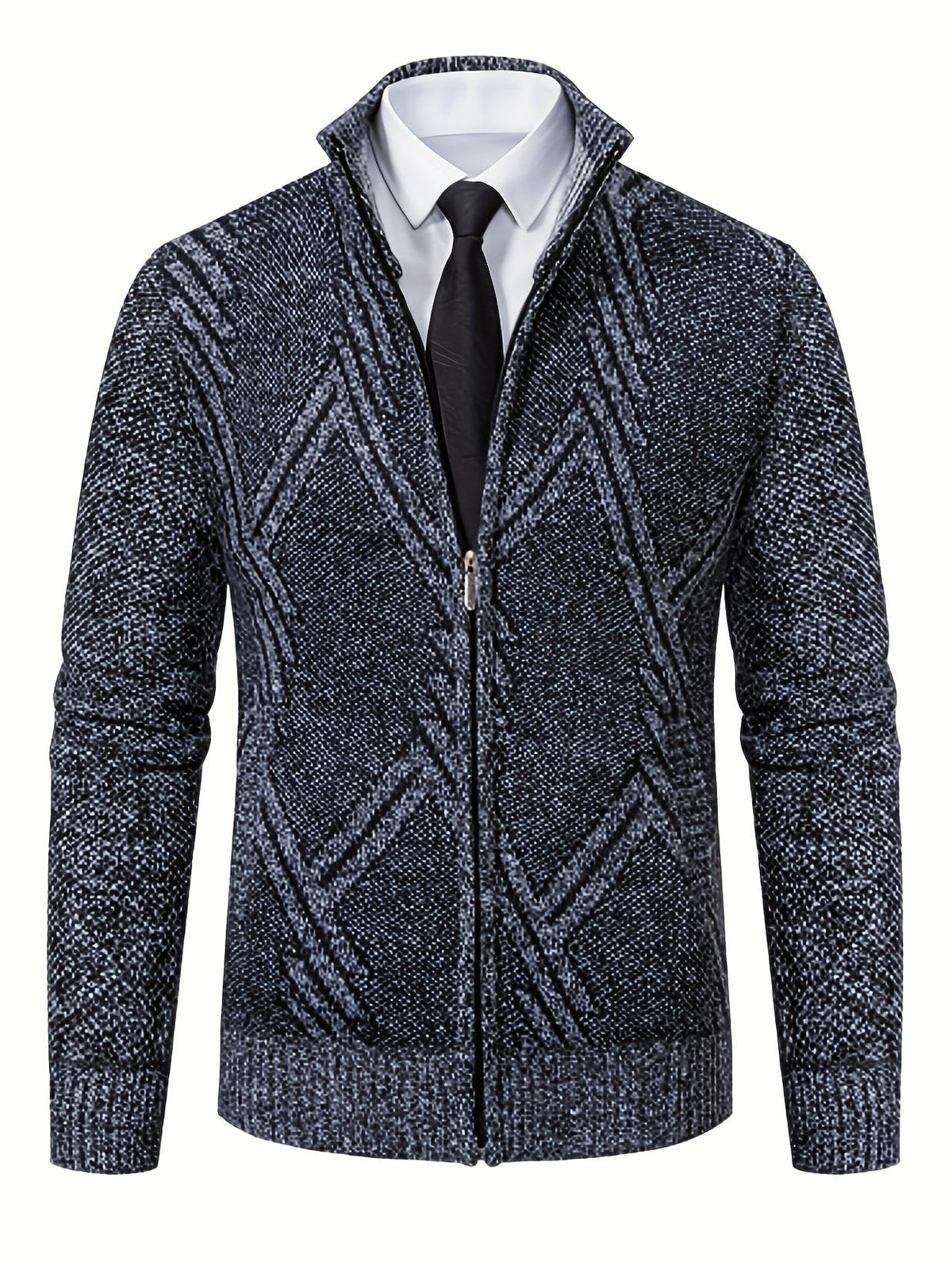 Herren Strickjacke Reißverschluss Stehkragen Geometrisches Muster Warm