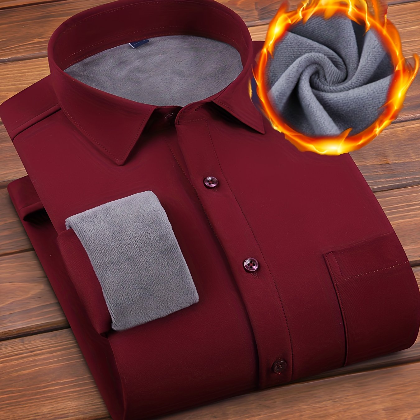 Herren Winterhemd Langarm mit Brusttasche und Fleecefutter