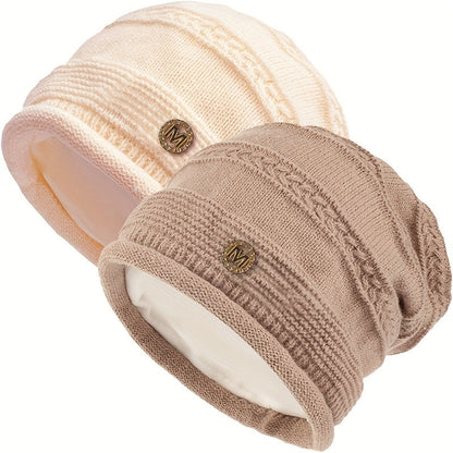 Unisex Strickmütze Beanie Wintermütze mit Fleecefutter einfarbig oder zweifarbig