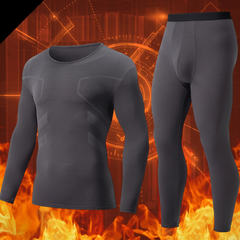 Herren Thermounterwäsche Set Grau Langarmshirt & Hose 2-teilig Warm Enganliegend