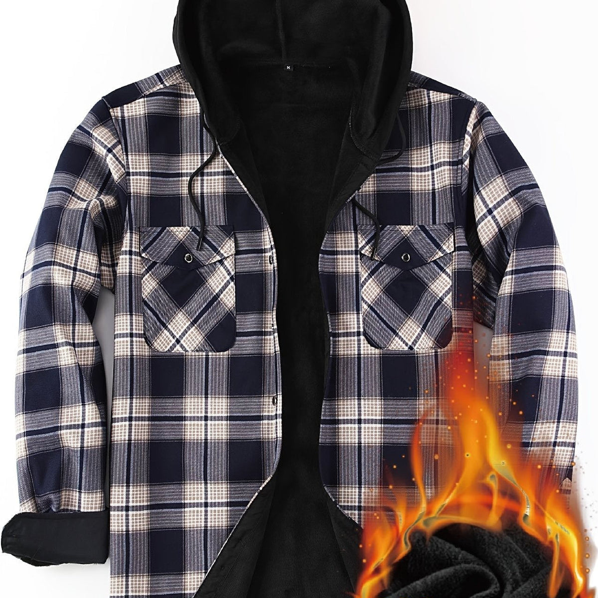 Herren Thermo-Kapuzenhemd Kariert – Warmes Freizeit Flanell Overshirt mit Futter