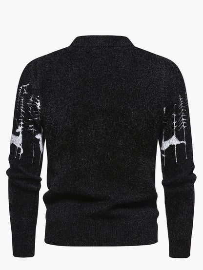 Herren Pullover mit Wald- und Hirschmotiv – Modernes Strickdesign für Herbst und Winter, Freizeit & Outdoor