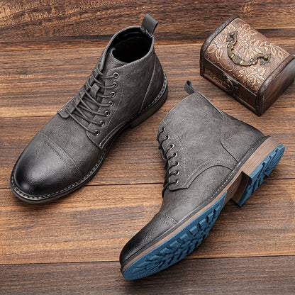 Herren Schnürstiefel Grau mit blauer Sohle, Cap-Toe-Design