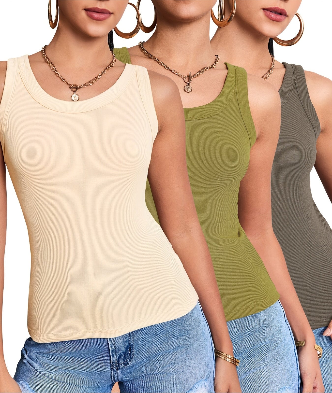 Damen Basic Tanktop 3er-Pack – Figurnah, Modern, Alltag & Freizeit