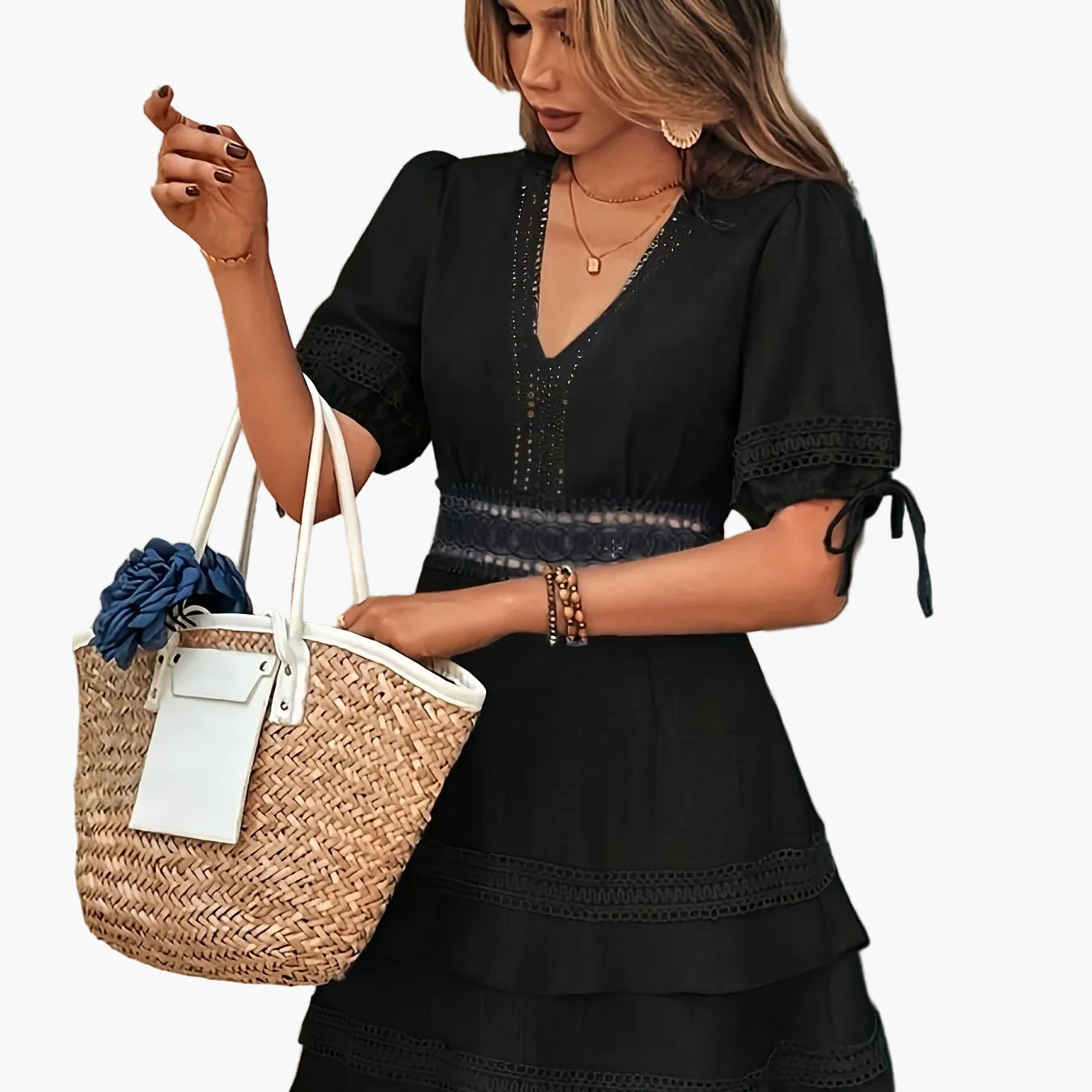 Damen Sommerkleid Elegant mit Spitze und Rüschen – Perfekt für Freizeit & Urlaub
