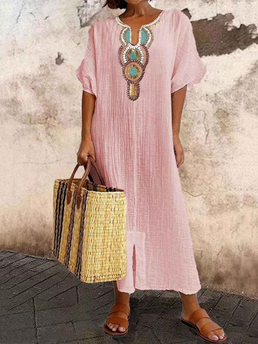 Emma – Baumwollmischung – Veganes Leinenkleid mit Schlitz