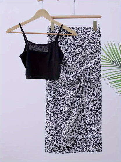 Damen Sommer-Set mit Crop Top und Blumenrock – Perfekt für Urlaub & Freizeit