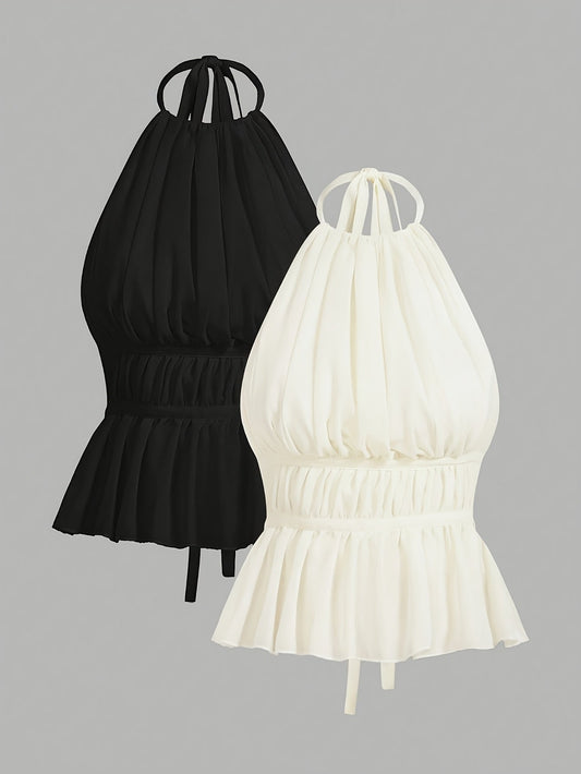 Damen Haltertop mit Raffungen und Schößchen – Elegantes Blusentop für Alltag und besondere Anlässe