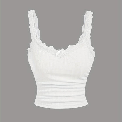 Damen Coquette Camisole Top mit Spitze und Schleife – Feminines Vintage-Look Oberteil