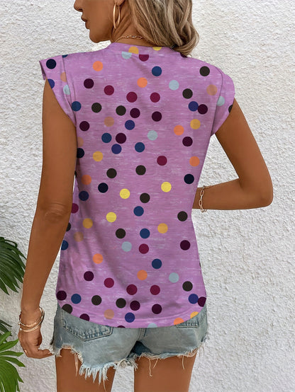 Damen Polka Dot Top mit Schulter-Details – Stilvolles Freizeitshirt
