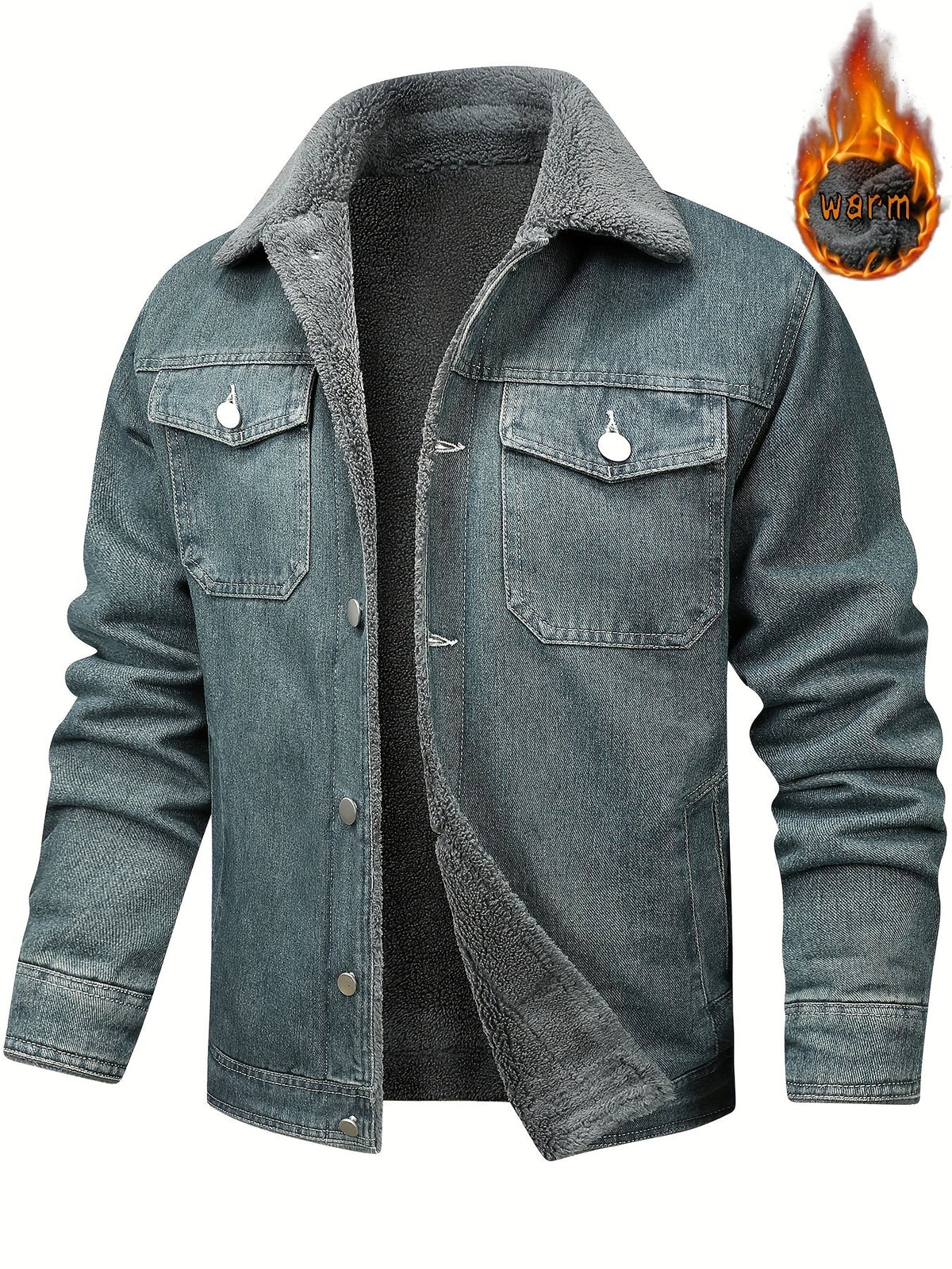 Herren Jeansjacke mit Teddyfutter, Sherpa Kragen, Knopfleiste, Brusttaschen, warm gefüttert