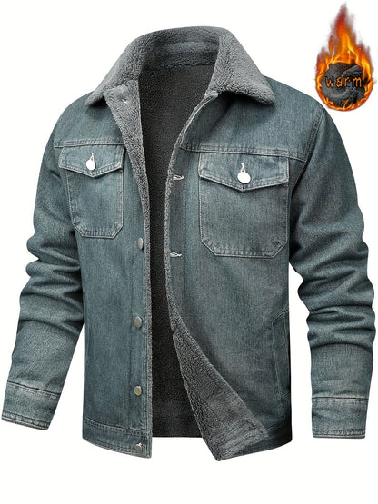 Herren Jeansjacke mit Teddyfutter, Sherpa Kragen, Knopfleiste, Brusttaschen, warm gefüttert