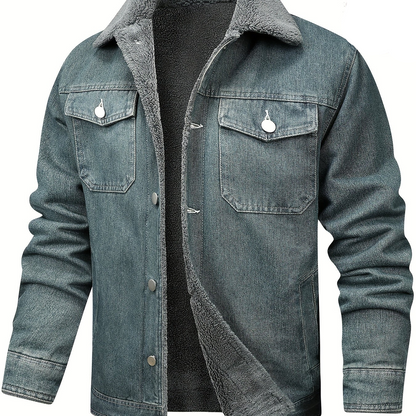 Herren Jeansjacke mit Teddyfutter, Sherpa Kragen, Knopfleiste, Brusttaschen, warm gefüttert