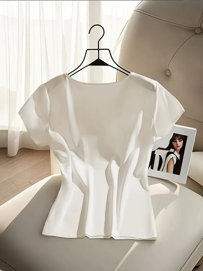 Damen Bluse mit Schleife und kurzen Ärmeln – Elegante feminine Mode für Büro und Freizeit