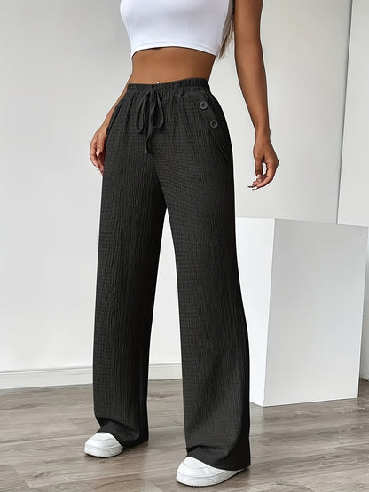 Damen Freizeithose mit weitem Bein und Knopfdetails – Bequeme Lounge- und Streetwear