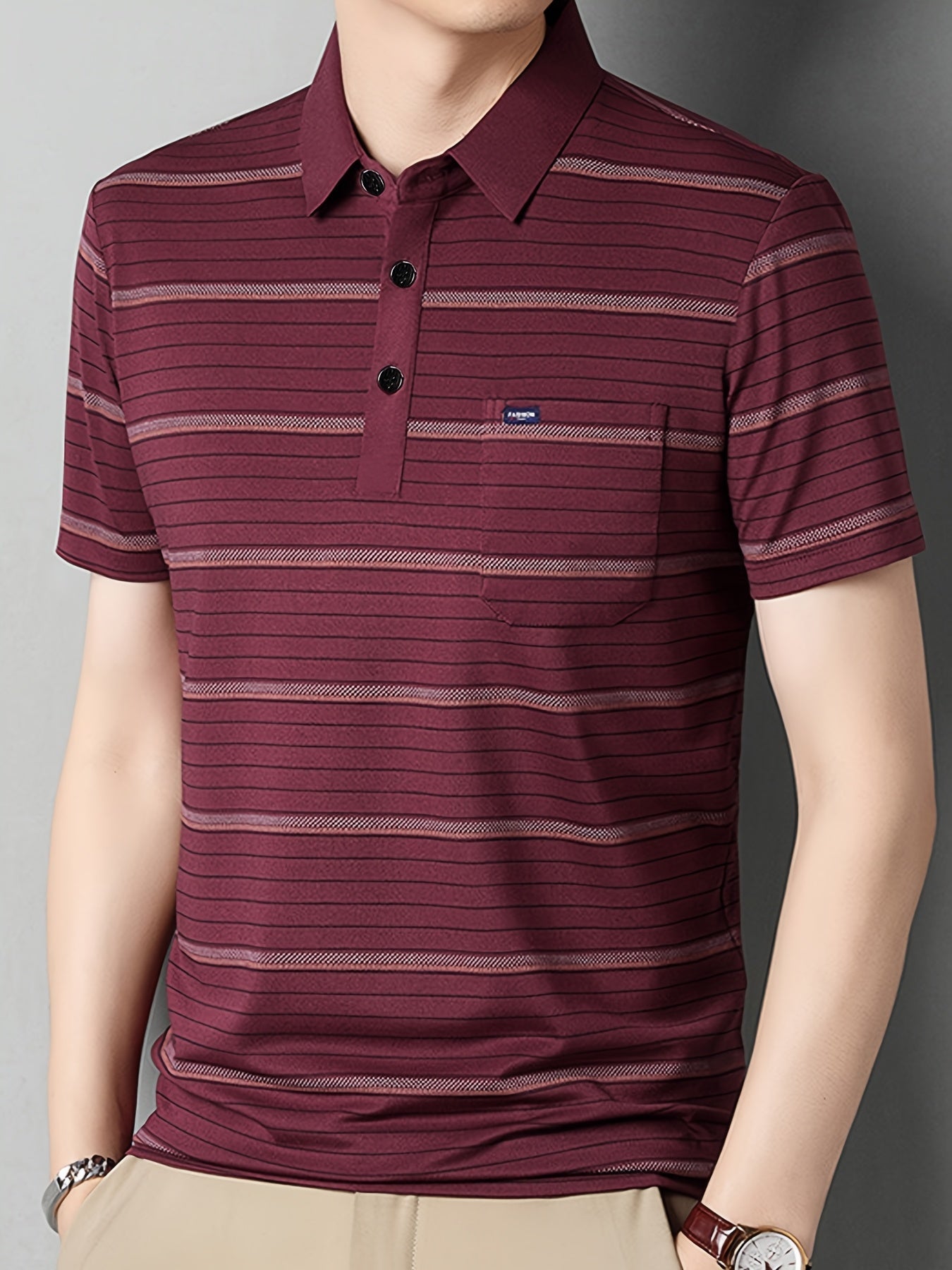 Herren Polo-Shirt mit Streifenmuster und Brusttasche – Stilvoll für Freizeit und Büro