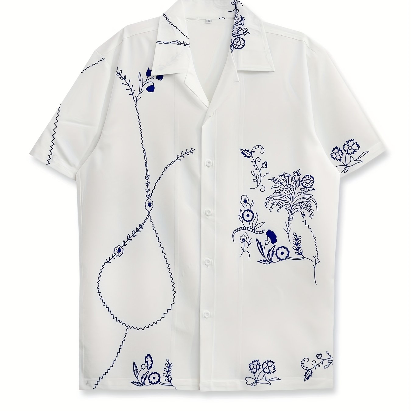 Herren Kurzarm-Resorthemd mit künstlerischem floralen Line-Art-Design – Modernes Freizeitshirt für stilvolle Sommermomente
