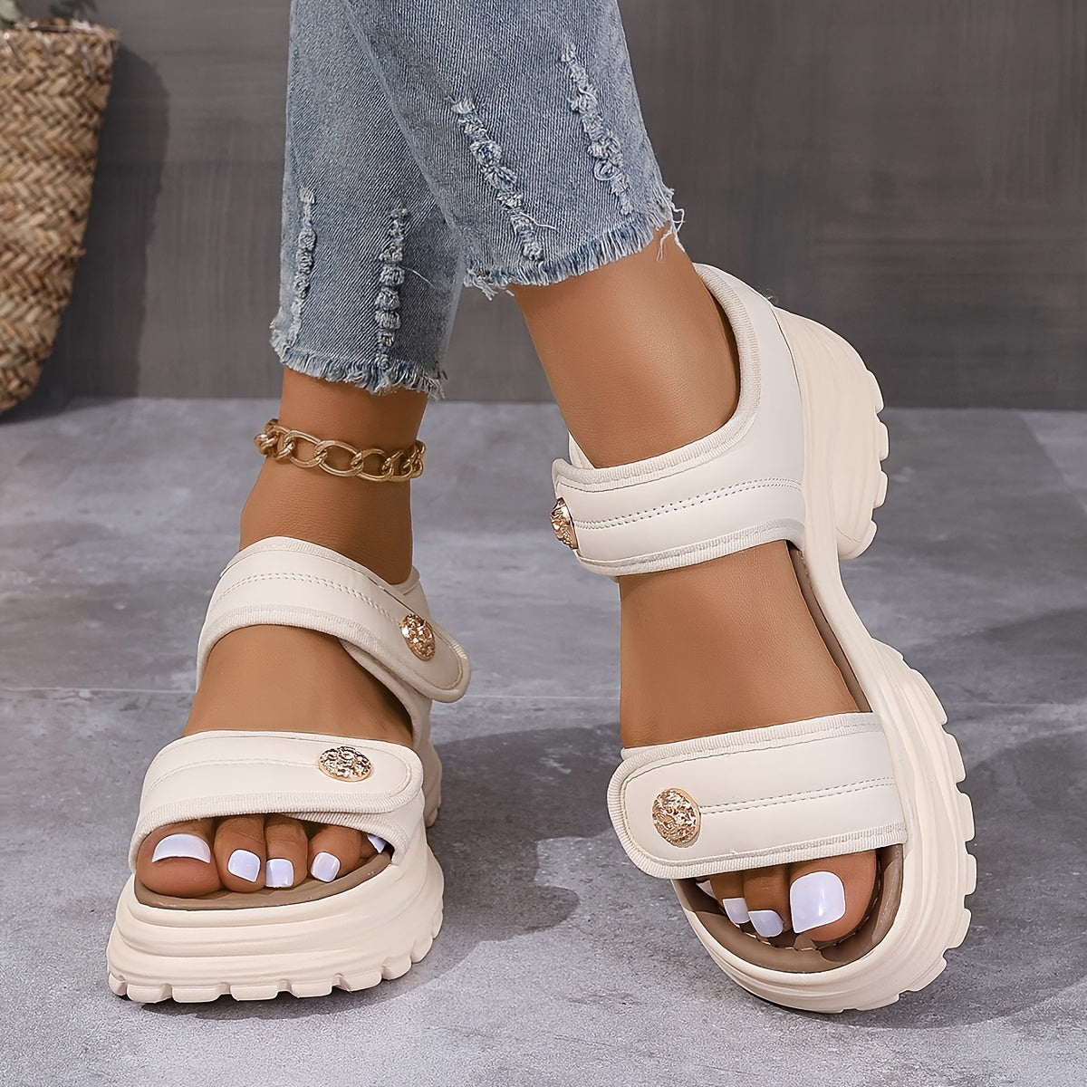 Damen Plateau-Sandalen mit Klettverschluss – Elegante Sommerschuhe für Alltag und Freizeit