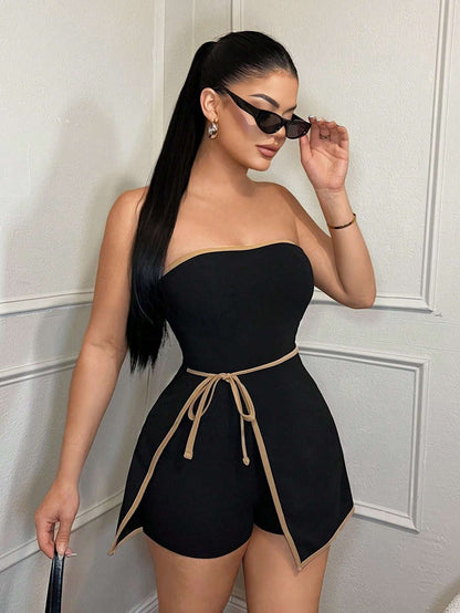 Damen Einteiler Bandeau Peplum Jumpsuit Elegant für Alltag und Ausgehen