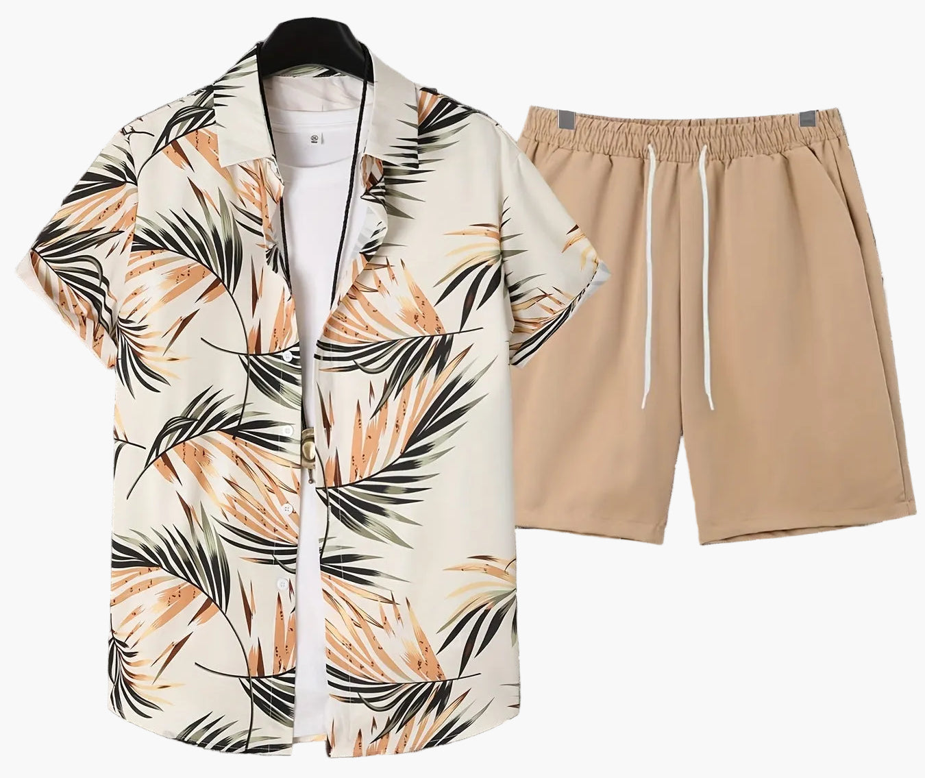 Herren Sommer Freizeit Set – Kurzarm Hemd mit Palmenmuster und Shorts – Perfekt für Urlaub & Strand