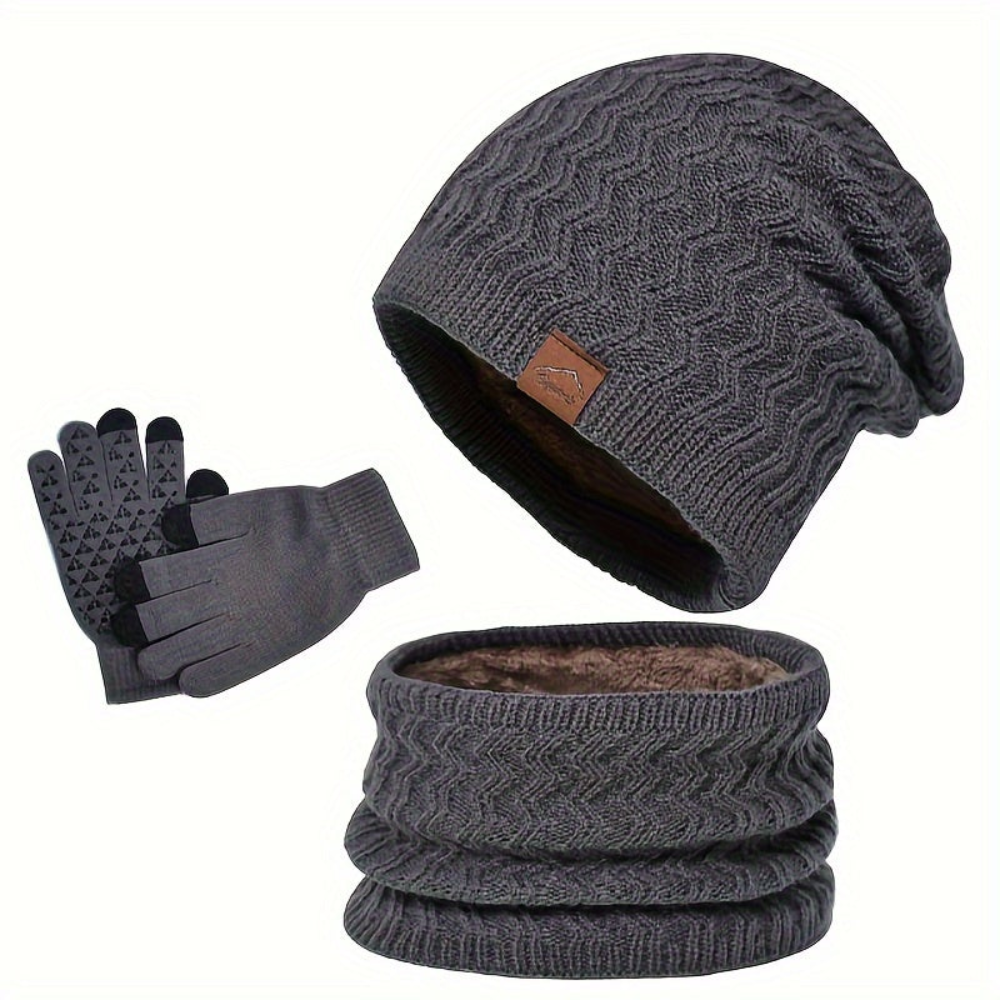 Winter Set Strickmütze Schlauchschal Handschuhe mit Touch-Funktion