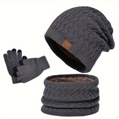 Winter Set Strickmütze Schlauchschal Handschuhe mit Touch-Funktion