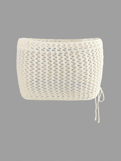 Damen Boho Minirock Häkel-Optik – Strandrock mit Muschelgürtel, Festival- und Urlaubsstyle