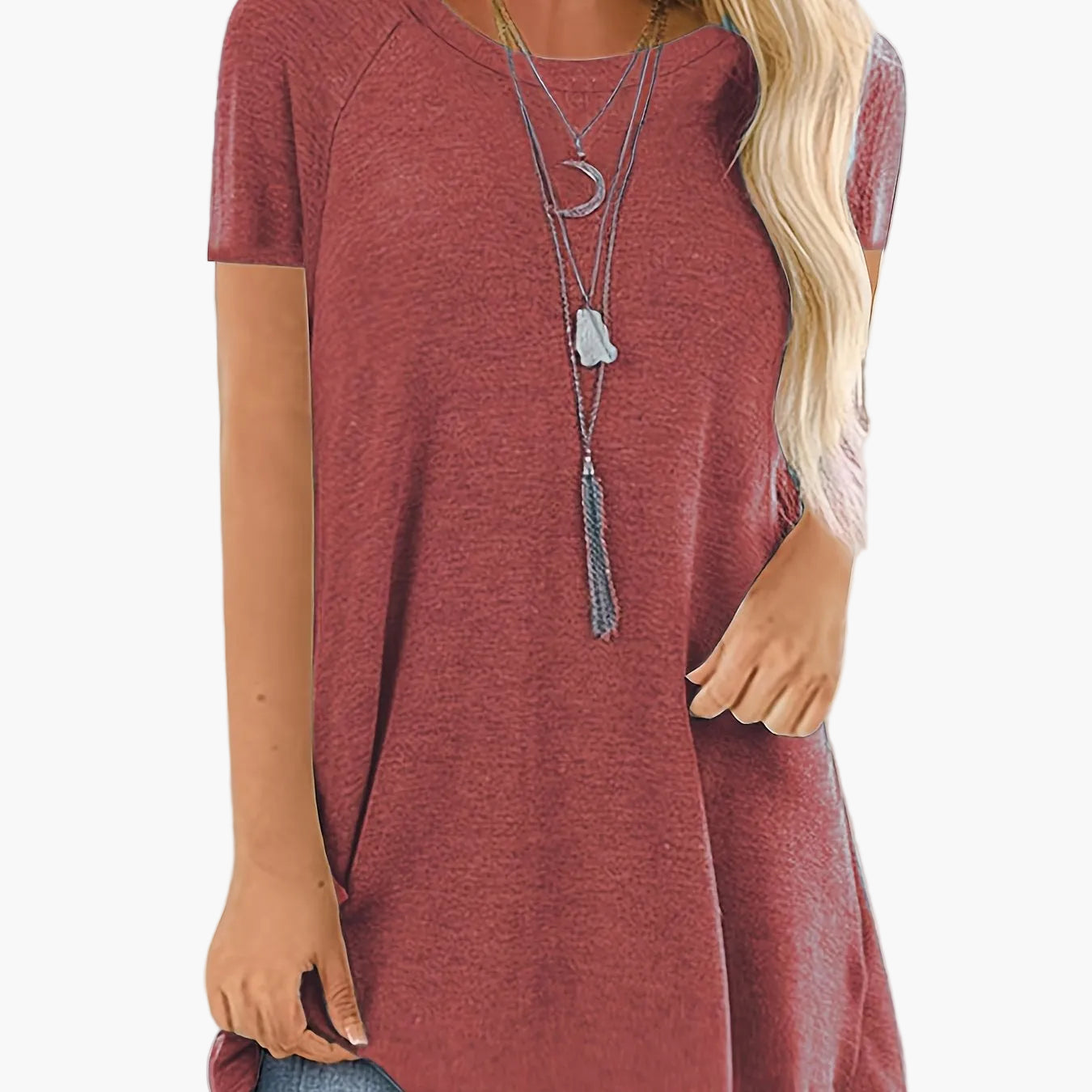 Damen Tunika T-Shirt mit kurzen Ärmeln und lockerem Schnitt – Bequemes Freizeit-Oberteil für Alltag und Büro