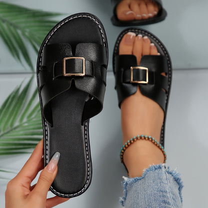 Damen Slide Sandalen mit Schnalle – Bequeme modische Flats für Alltag & Freizeit