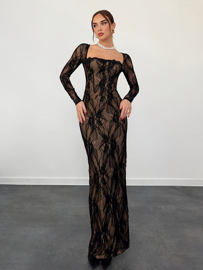 Damen Elegantes Bodycon Abendkleid mit Spitze und Langarm – Stilvolles Partykleid für besondere Anlässe