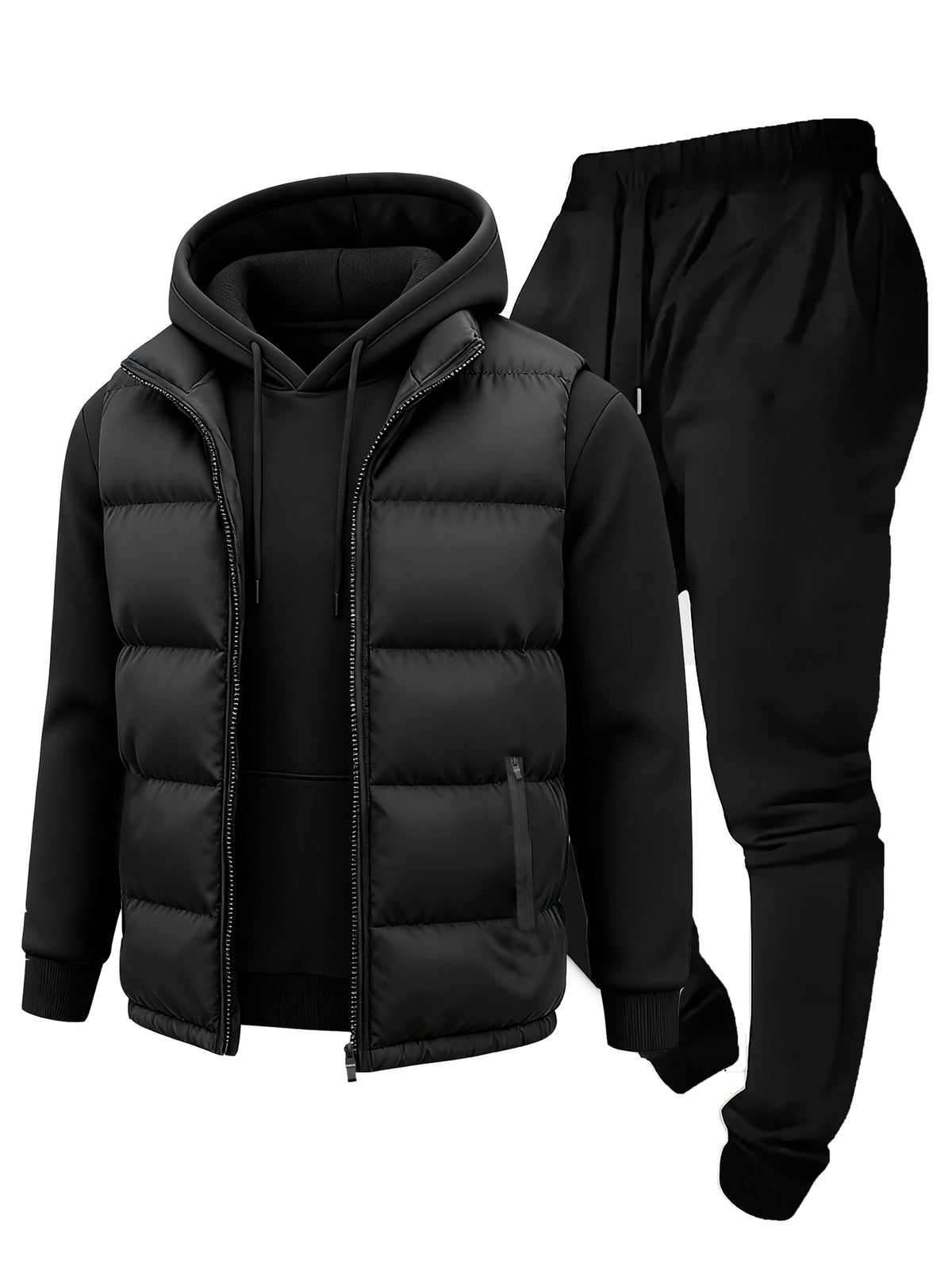Herren Sportanzug Set Hoodie Weste & Jogginghose Steppweste mit Kapuzenpullover