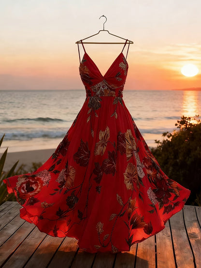 Damen Maxikleid mit romantischem Blumendruck und Eleganz für besondere Anlässe