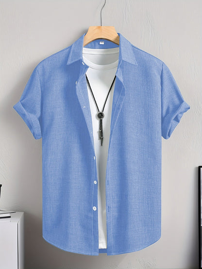 Herren Casual Kurzarm Hemd mit T-Shirt Layering Look – Stylisches Sommer Freizeithemd
