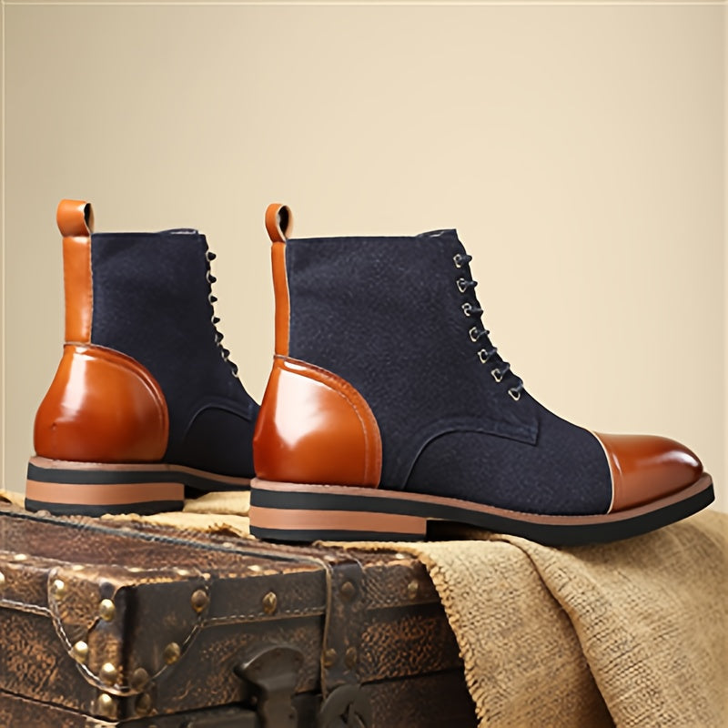 Herren Schnürstiefel Zweifarbig mit Schnürung